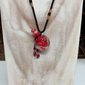 Elegant Red Glass Pendant Necklace for Essentials Oils